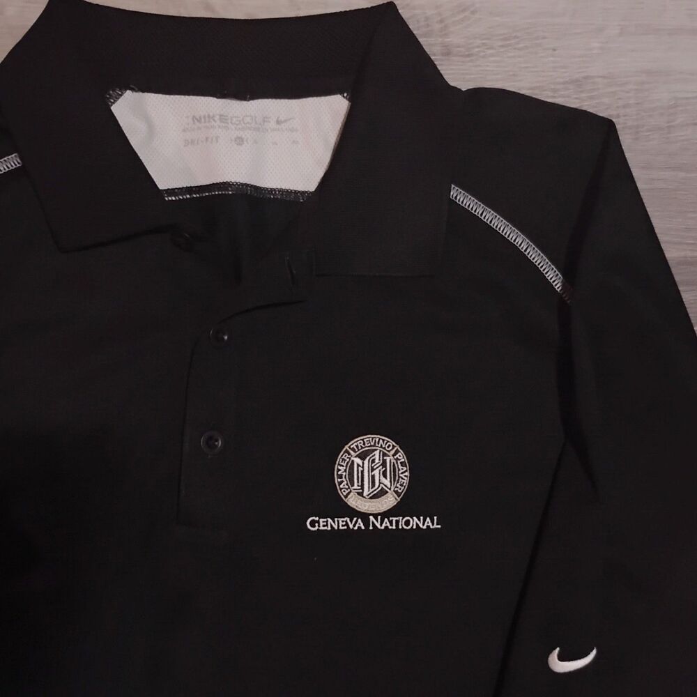 Nike Golf Polo Shirt Men XL Black Dri-Fit Geneva Nationals Trevino Palmer Player